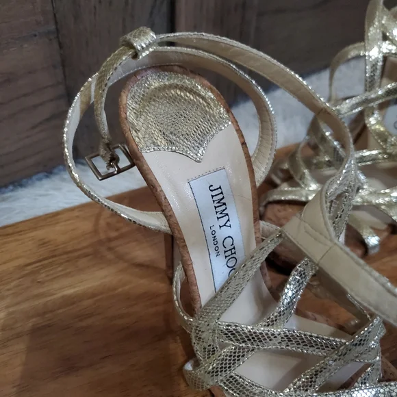 Jimmy Choo Gold Strappy Heels - Picture 4 of 5